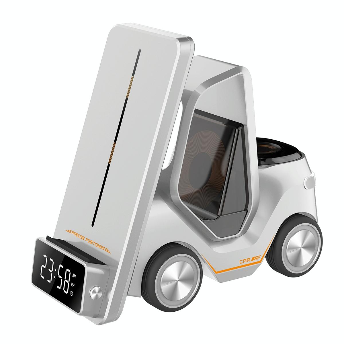 5 In 1 Car Desktop Alarm Clock With Wireless Charging - White 13