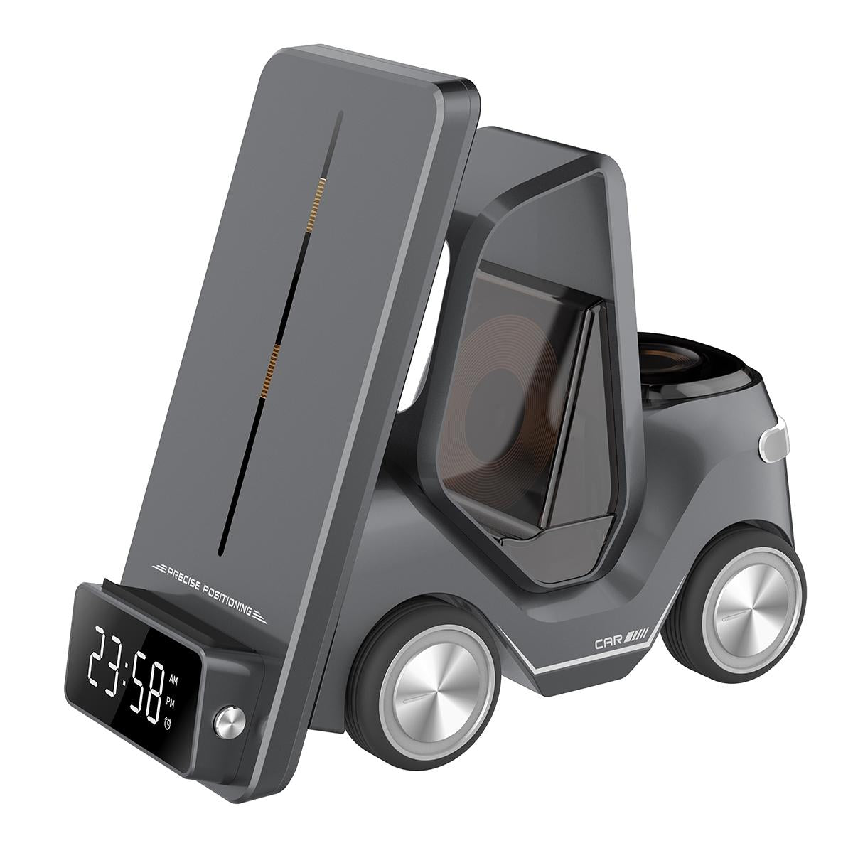 5 In 1 Car Desktop Alarm Clock With Wireless Charging - White 15