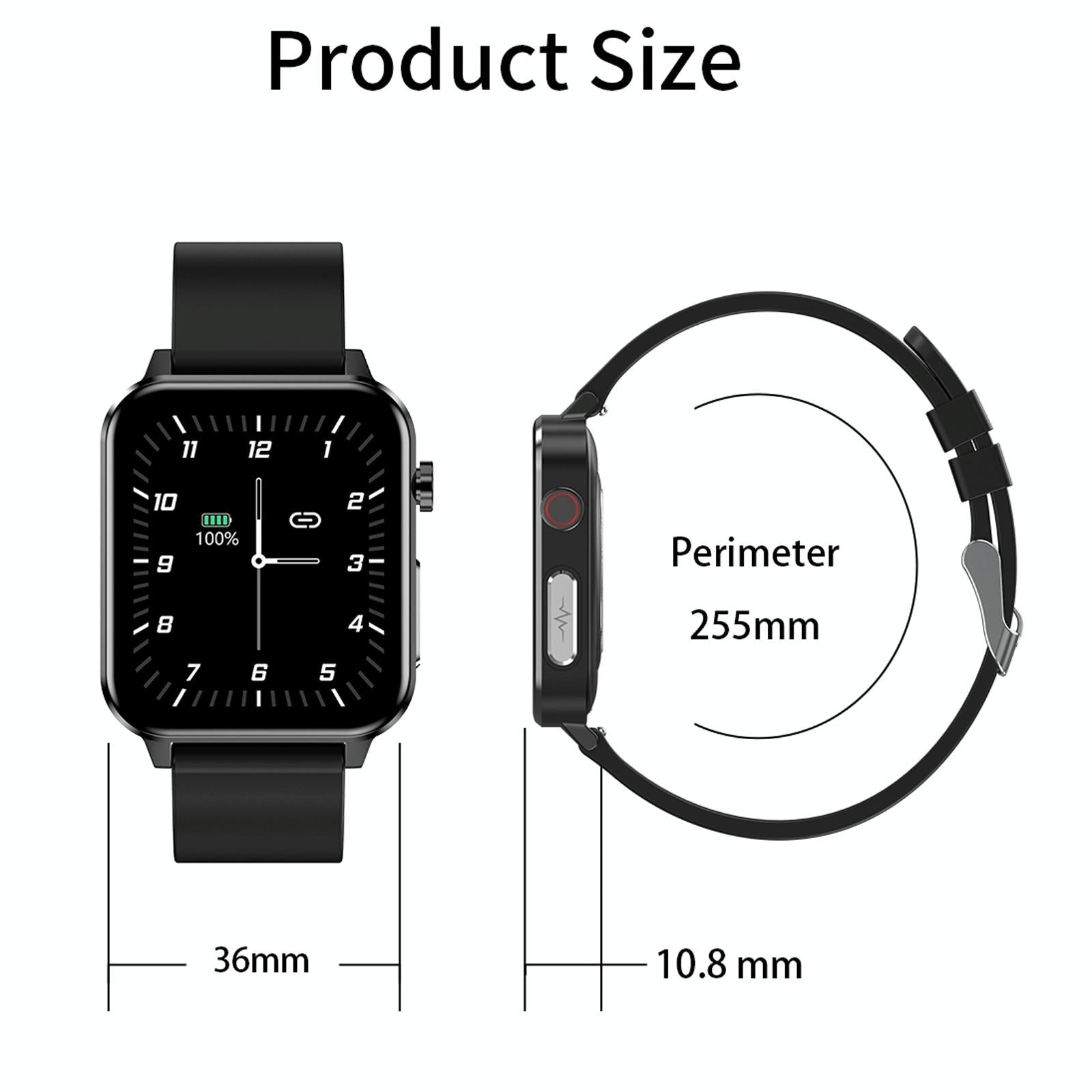 1.7 Inch Tft Colour Screen Ip68 Waterproof Smart Watch Support Blood Oxygen Monitoring / Body Temperature Monitoring / Ai Medical Diagnosis - Leather Strap - Black 3