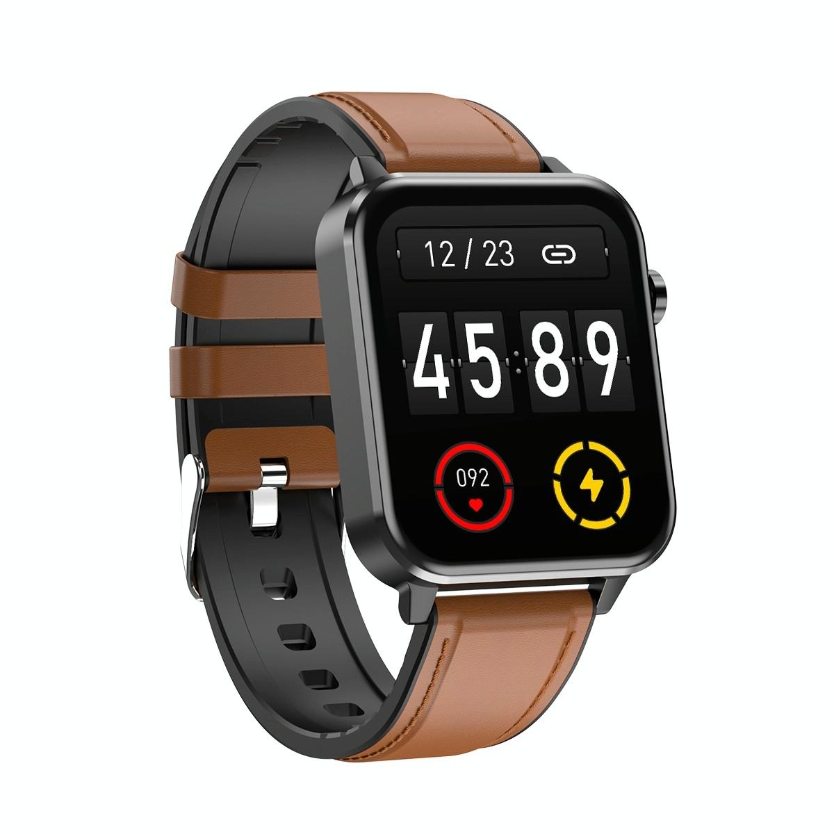 1.7 Inch Tft Colour Screen Ip68 Waterproof Smart Watch Support Blood Oxygen Monitoring / Body Temperature Monitoring / Ai Medical Diagnosis - Leather Strap - Black 4