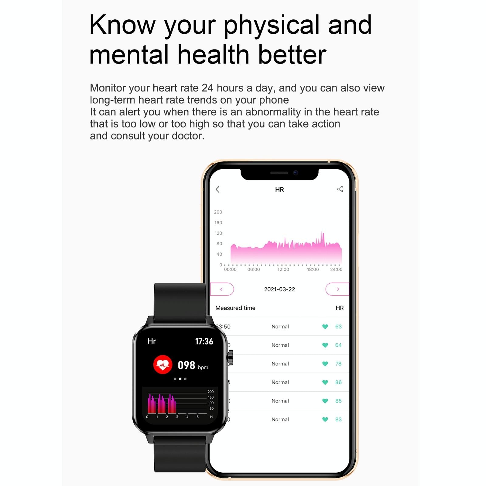 1.7 Inch Tft Colour Screen Ip68 Waterproof Smart Watch Support Blood Oxygen Monitoring / Body Temperature Monitoring / Ai Medical Diagnosis - Leather Strap - Black 6