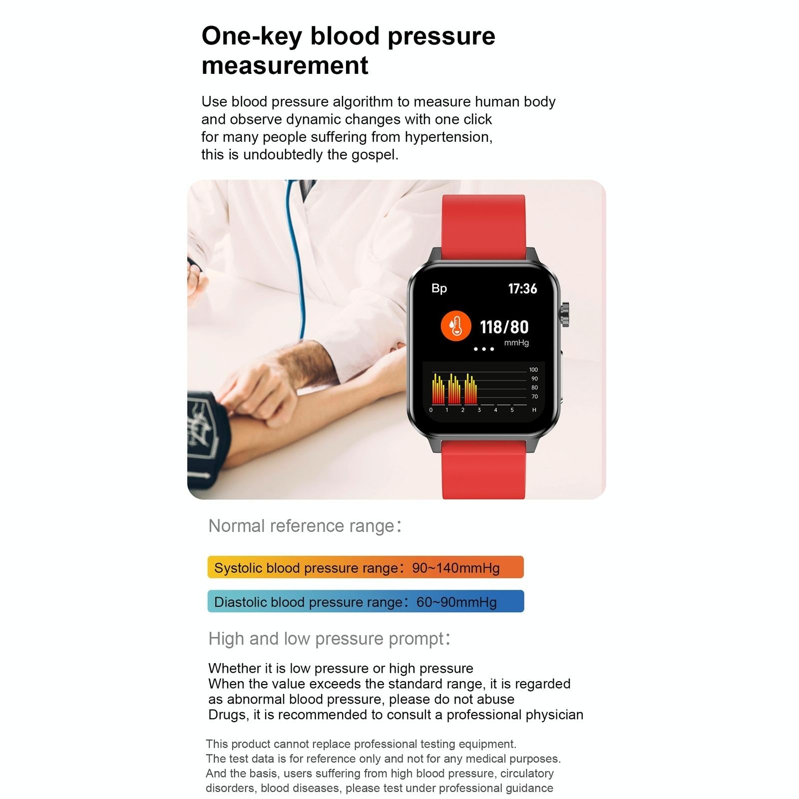 1.7 Inch Tft Colour Screen Ip68 Waterproof Smart Watch Support Blood Oxygen Monitoring / Body Temperature Monitoring / Ai Medical Diagnosis - Leather Strap - Black 8