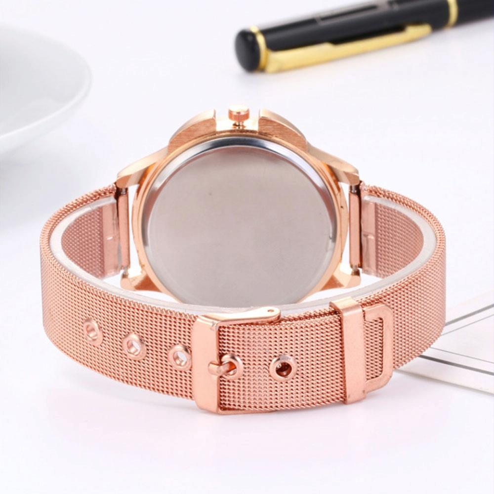 Rose Gold Flower Bracelet Watch with Rhinestone Mesh 9