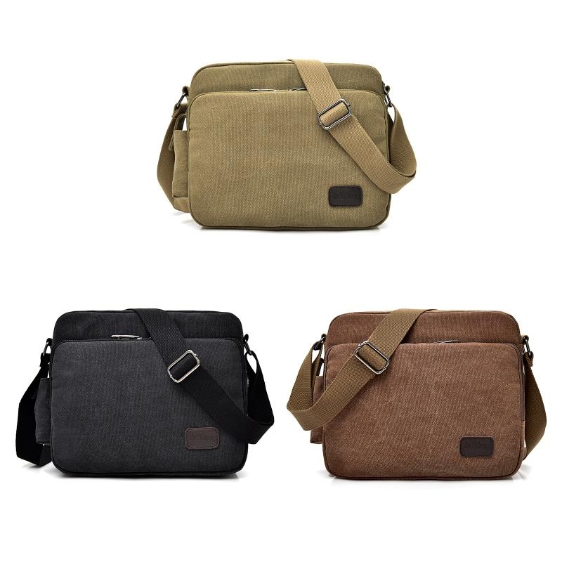 Men Vintage Canvas Single Shoulder Bag - Khaki 3