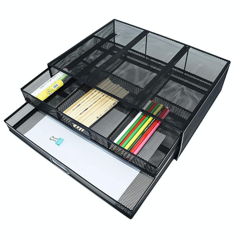 Double Iron Desktop Stand with Drawer for Height Increase and Storage - Black 6