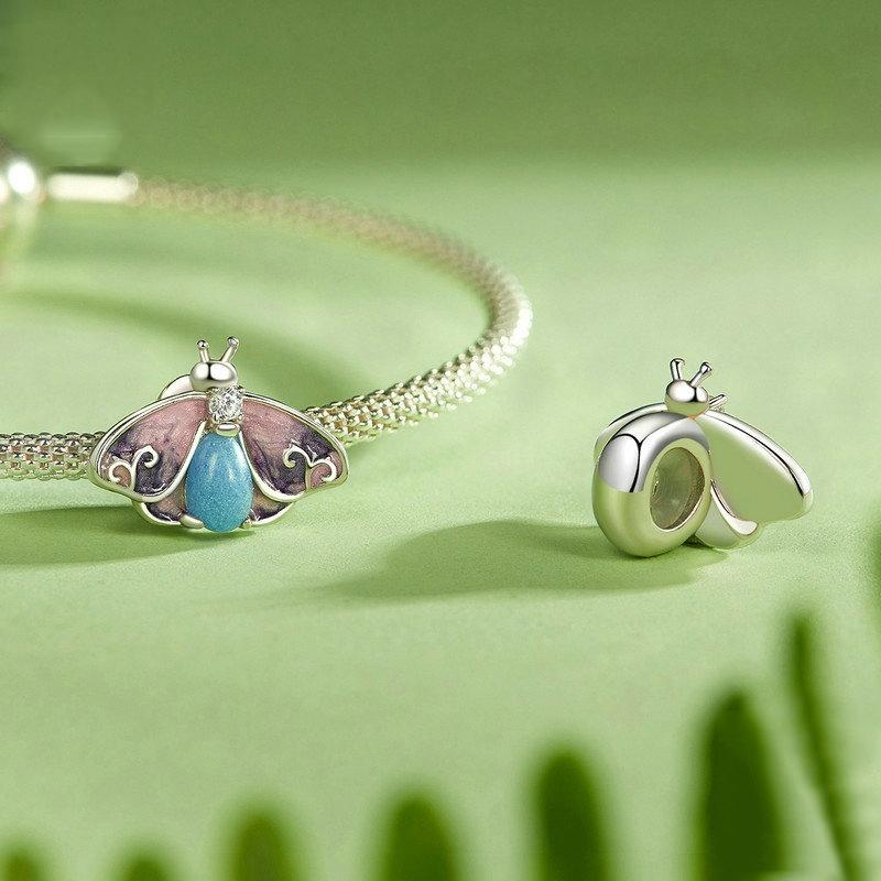 925 Sterling Silver Platinum Plated Luminous Purple Butterfly Beads 4