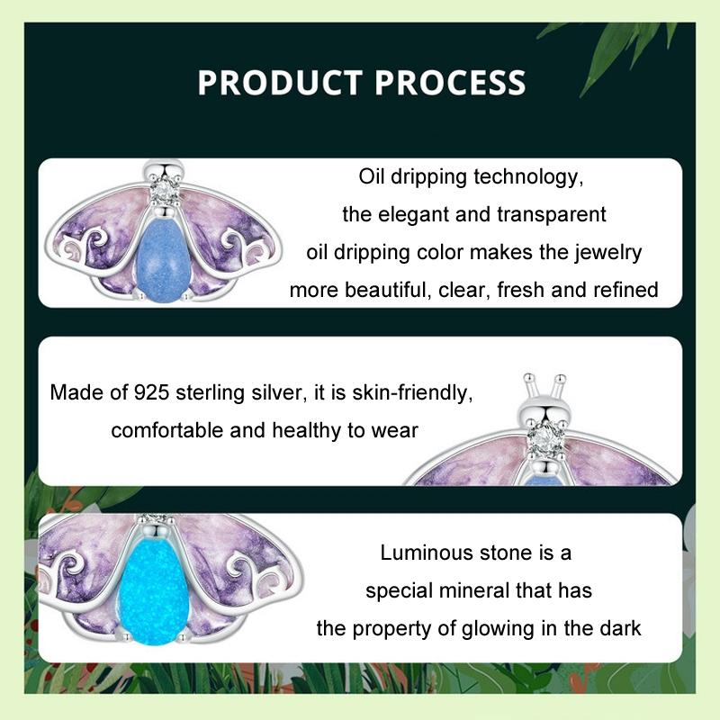 925 Sterling Silver Platinum Plated Luminous Purple Butterfly Beads 6
