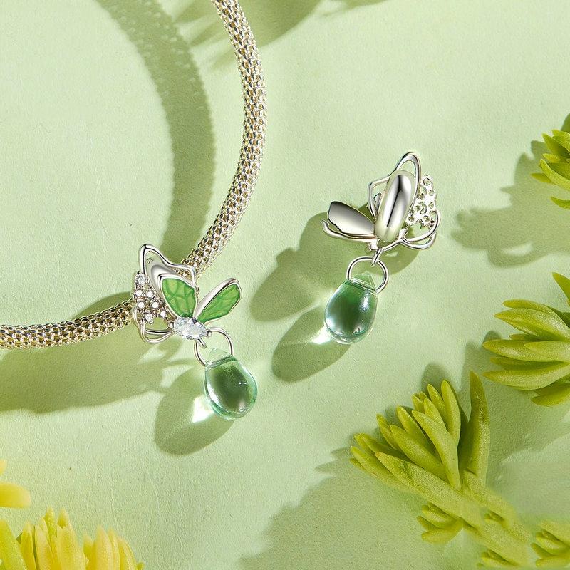 925 Sterling Silver Platinum Plated Butterfly Water Drop Diy Beads 4