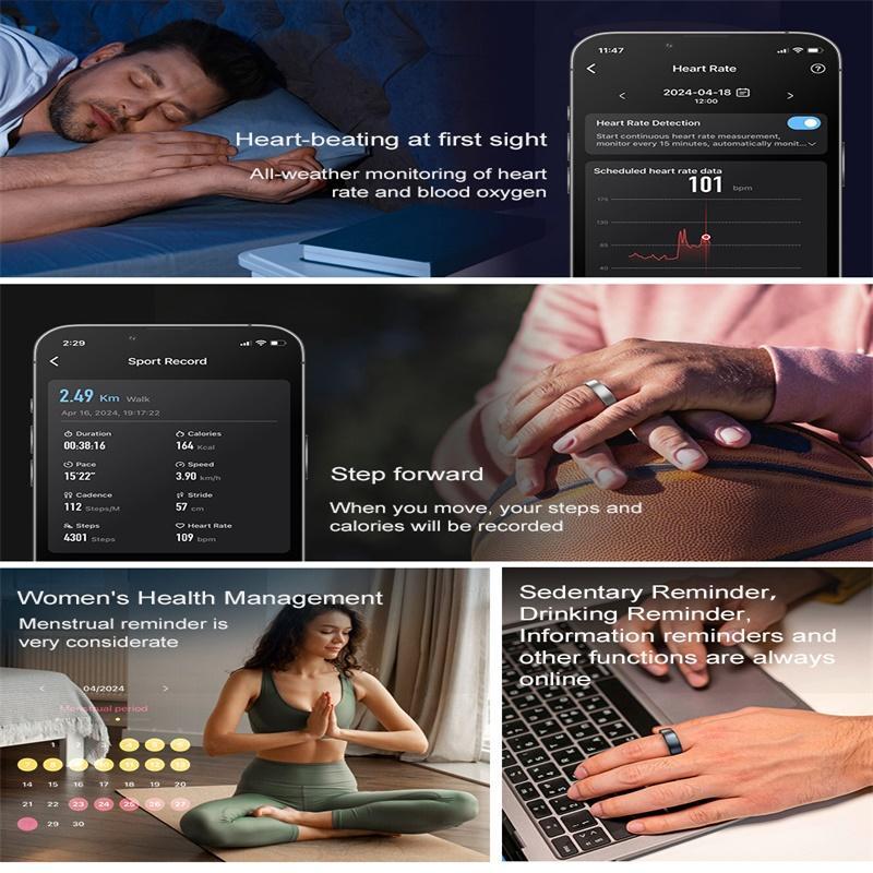 Smart Ring Heart Rate Blood Oxygen Sleep Sports Size 11 - Black 8