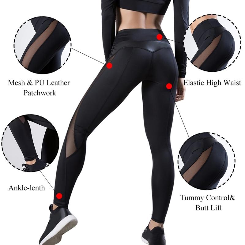 Seamless Mesh Leggings For Women - Push Up Fitness Pants For Gym And Running - Size L - Black 7