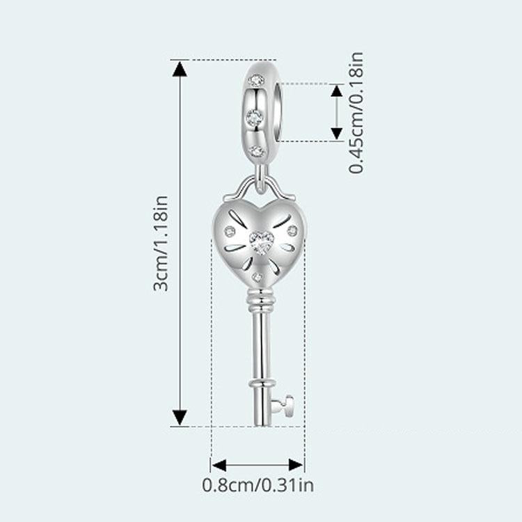 925 Sterling Silver Platinum Plated Heart Key Beaded Pendant 3