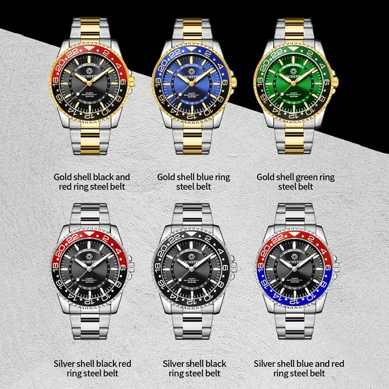 Waterproof Luminous Men Watch with Steel Strap - Multifunctional - Black + Gold 3