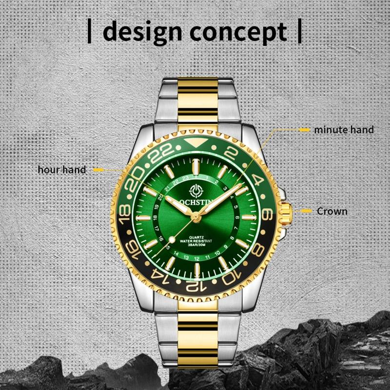 Waterproof Luminous Men Watch with Steel Strap - Multifunctional - Black + Gold 4
