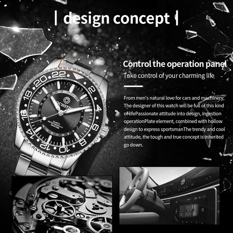 Waterproof Luminous Men Watch with Steel Strap - Multifunctional - Black + Gold 5