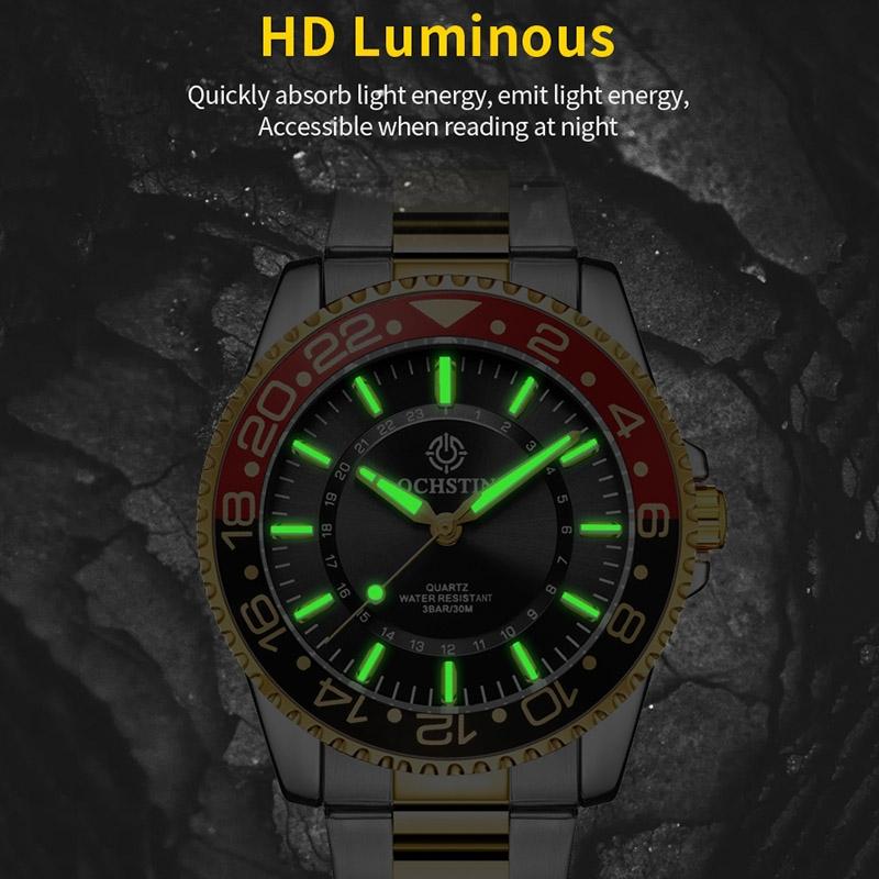 Waterproof Luminous Men Watch with Steel Strap - Multifunctional - Black + Gold 6