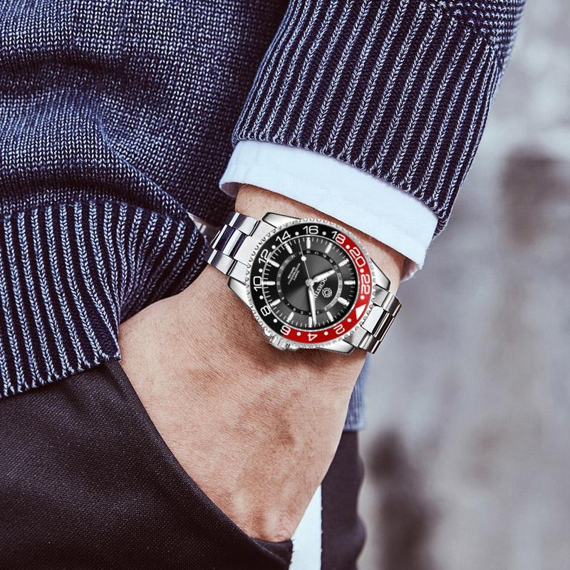 Waterproof Luminous Men Watch with Steel Strap - Multifunctional - Black + Gold 8