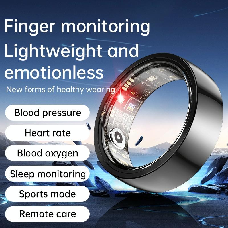 Smart Ring With Heart Rate Blood Oxygen Sleep & Sports Modes - Size 13 - Black