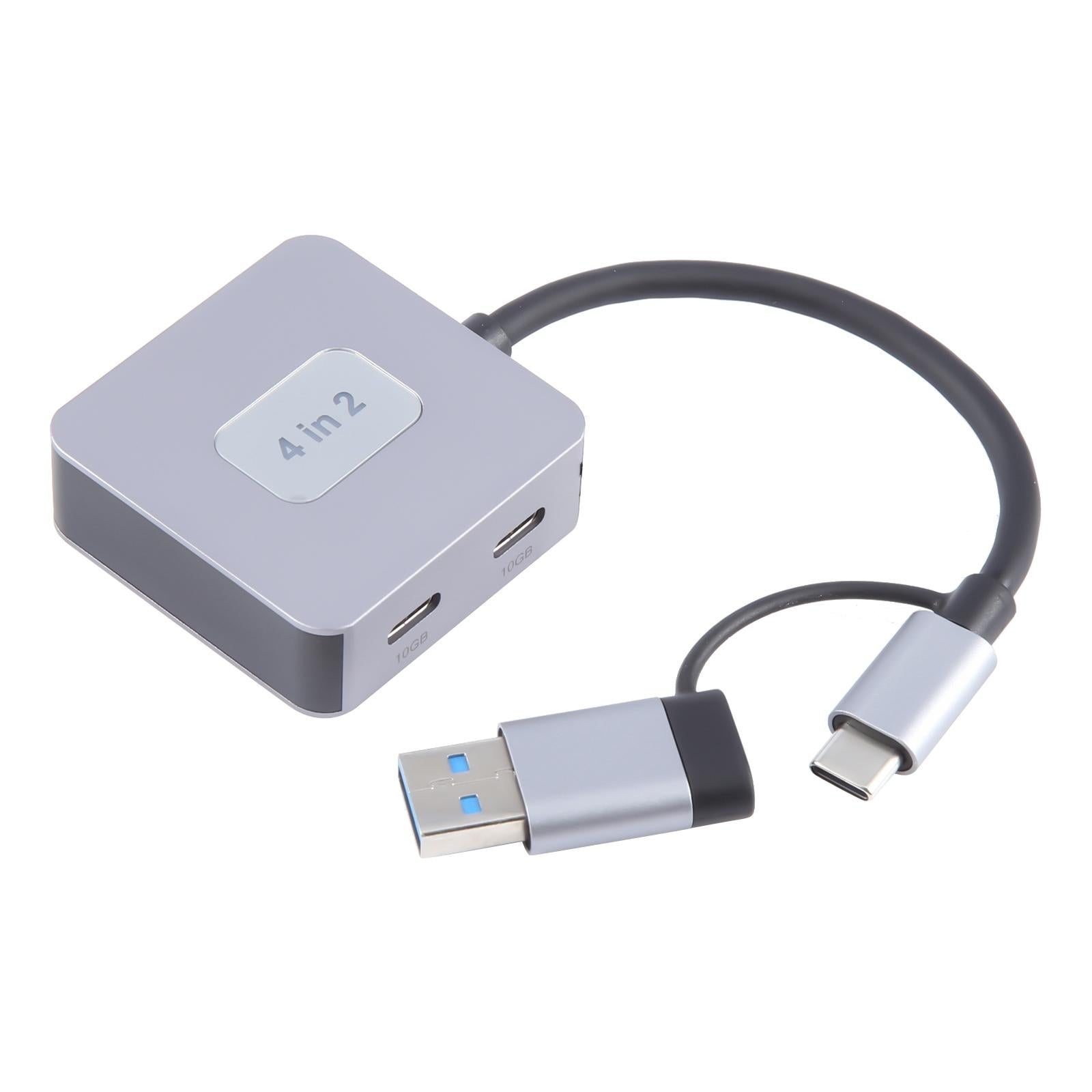 4-In-2 Usb + Usb-C 4 Port Hub Adapter Grey 4