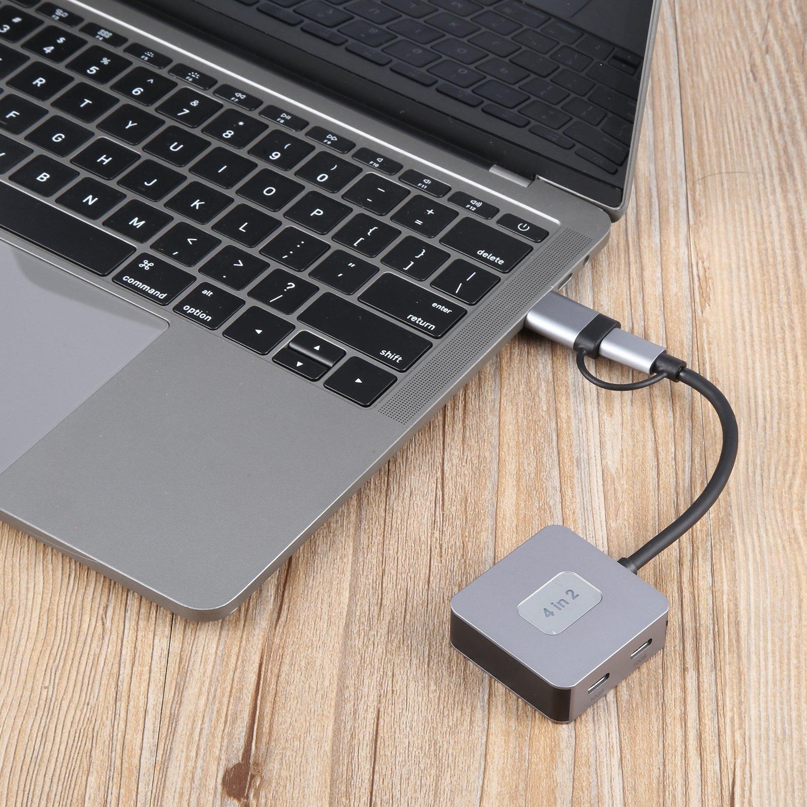 4-In-2 Usb + Usb-C 4 Port Hub Adapter Grey 6