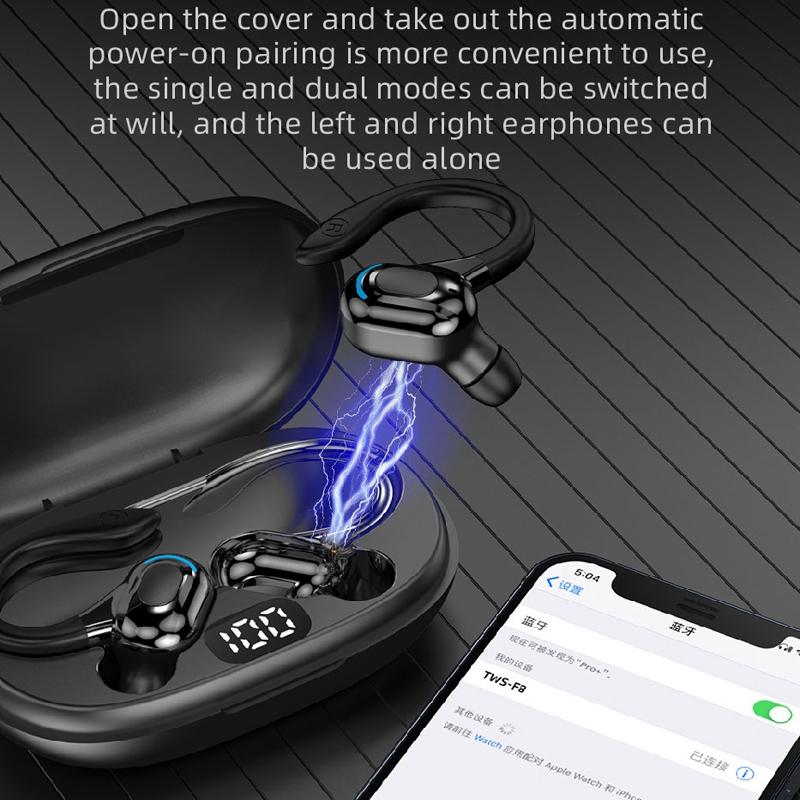Wireless Bluetooth Earphones with Charging Case - F8 - Black Double Ear 5