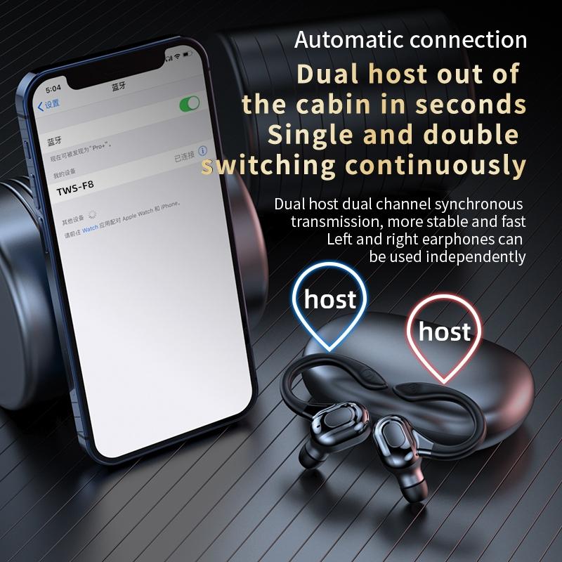 Wireless Bluetooth Earphones with Charging Case - F8 - Black Double Ear 7