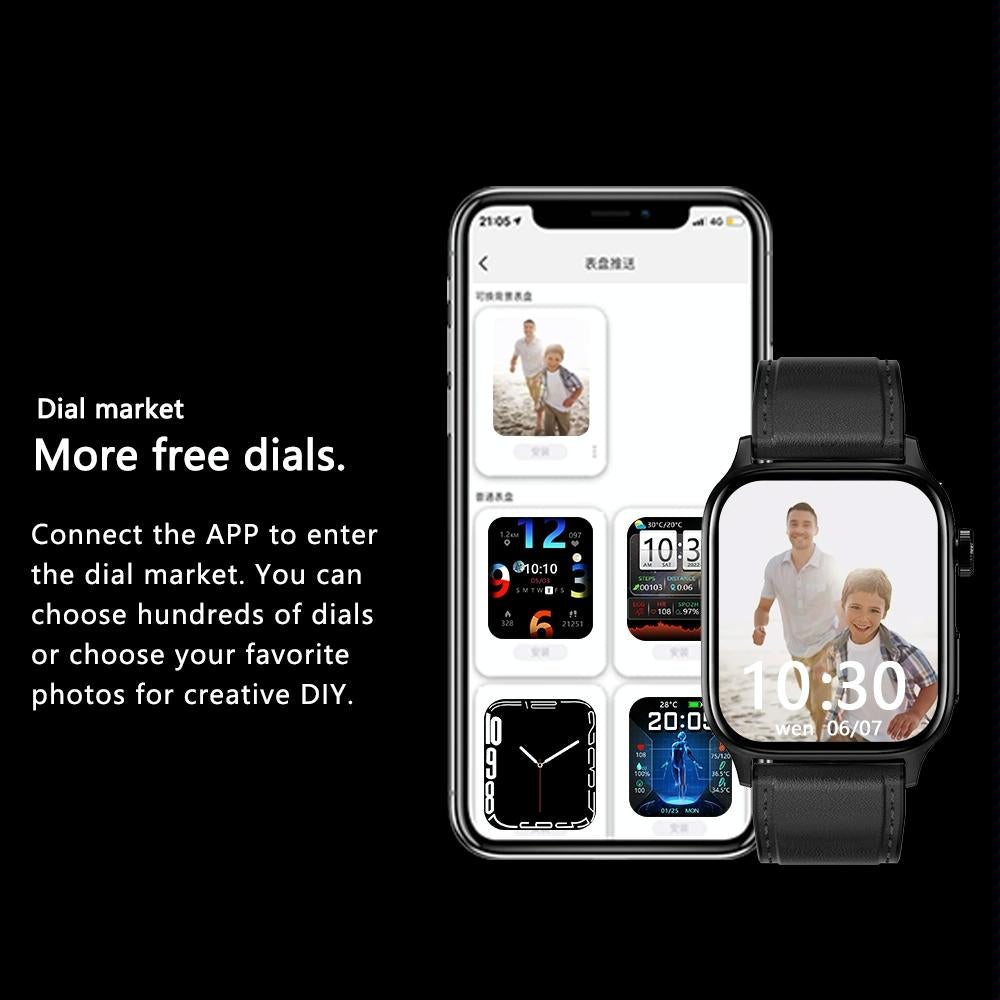 1.85 Inch Tft Screen Leather Band Health Smart Watch Support Bluetooth Call / Plateau Blood Oxygen / Body Temperature / Arrhythmia / Ti Heart Rate Monitoring - Black 8