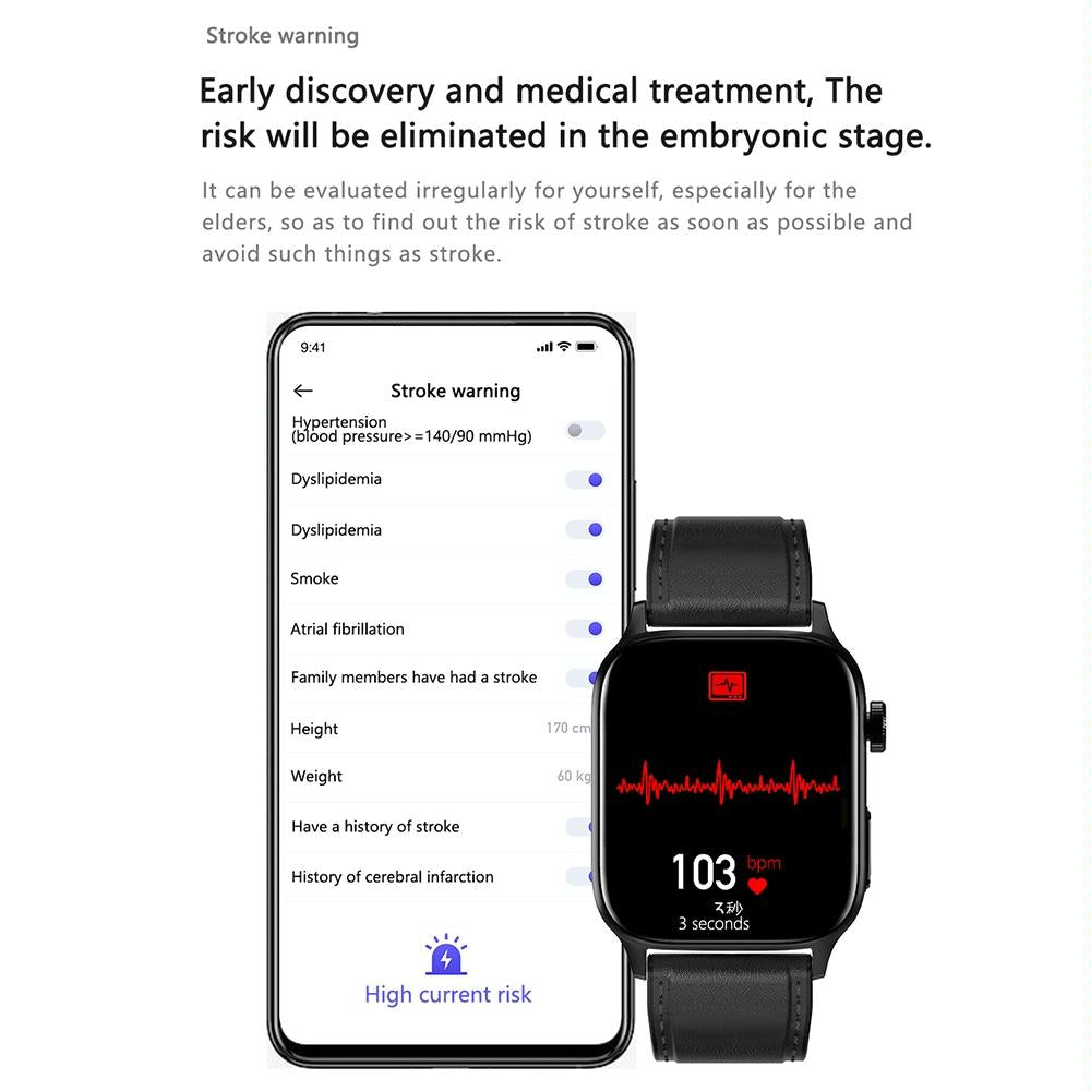 1.85 Inch Tft Screen Leather Band Health Smart Watch Support Bluetooth Call / Plateau Blood Oxygen / Body Temperature / Arrhythmia / Ti Heart Rate Monitoring - Black 11