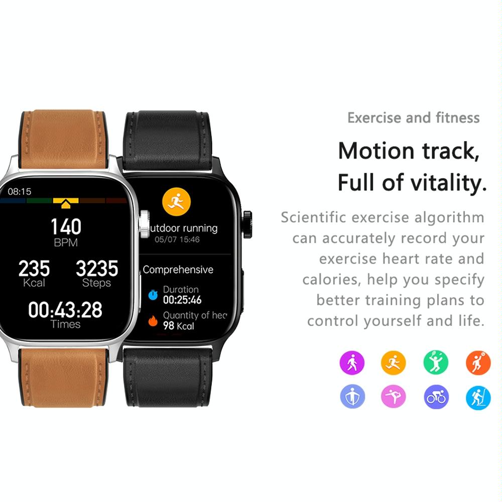 1.85 Inch Tft Screen Leather Band Health Smart Watch Support Bluetooth Call / Plateau Blood Oxygen / Body Temperature / Arrhythmia / Ti Heart Rate Monitoring - Black 15