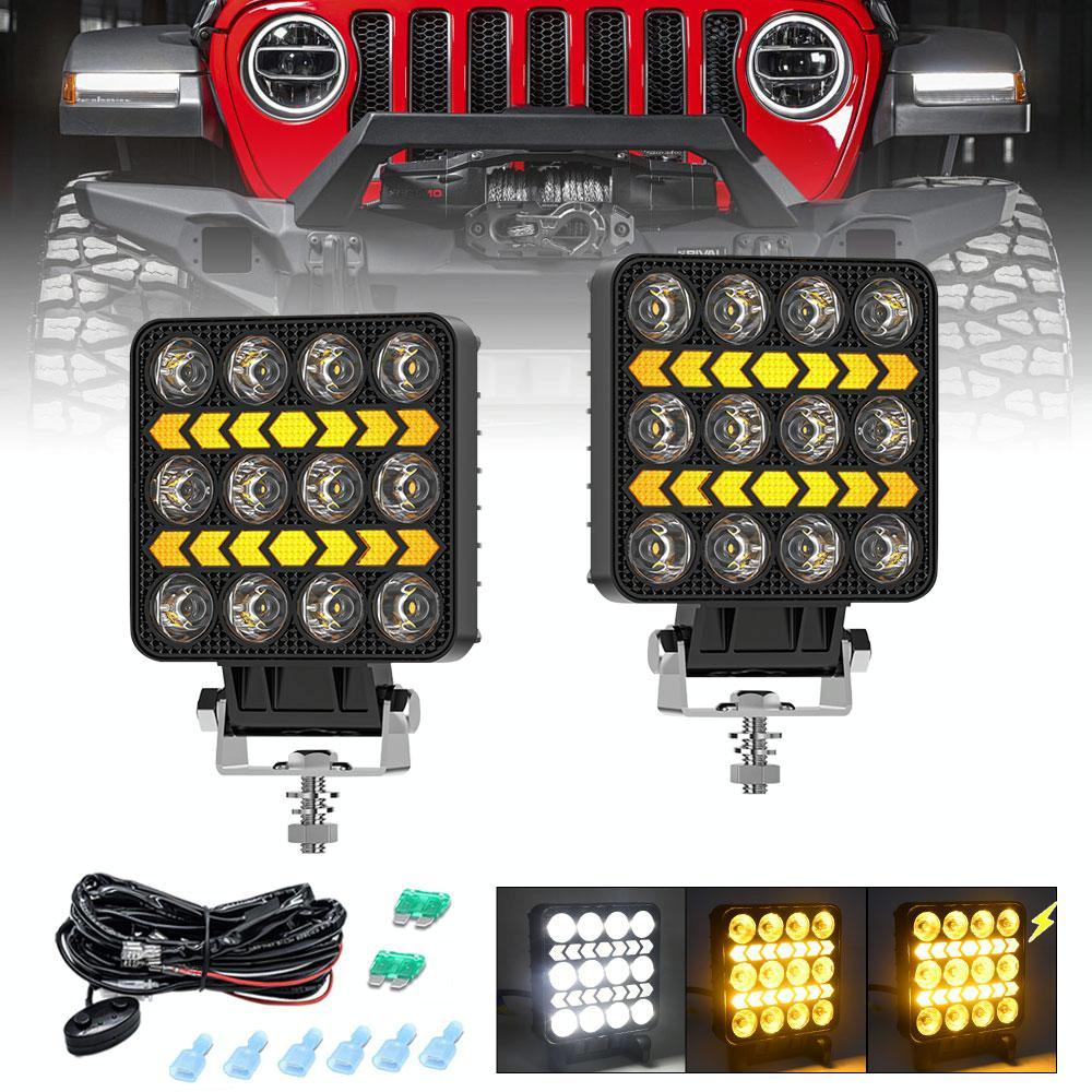 4 Inch Square Mixed Luminous Double Arrow Angel Eye Car Work Light 4