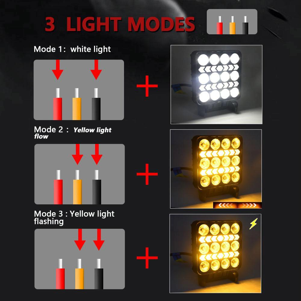 4 Inch Square Mixed Luminous Double Arrow Angel Eye Car Work Light 7