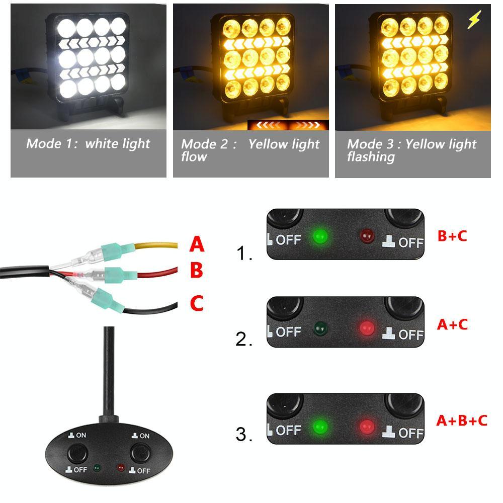 4 Inch Square Mixed Luminous Double Arrow Angel Eye Car Work Light 9