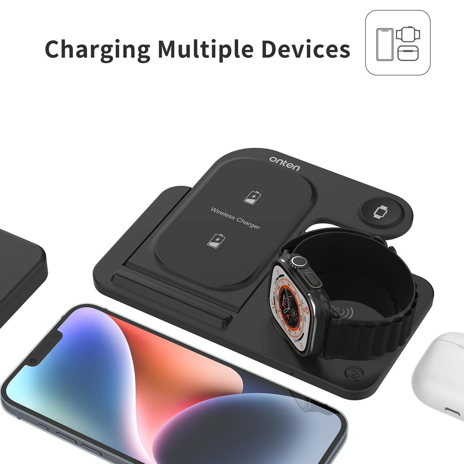 3 In 1 Folding Wireless Charger Black 7