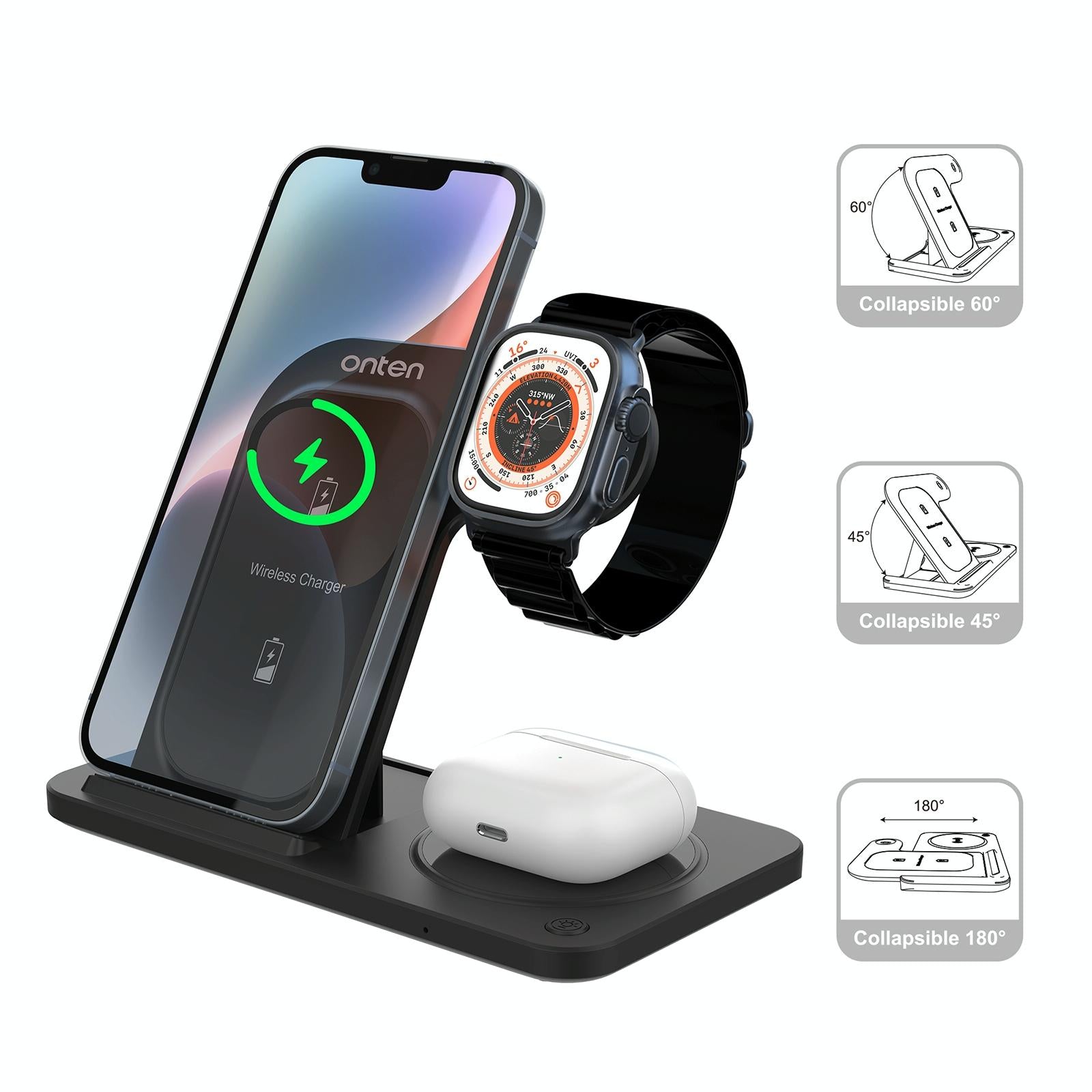 3 In 1 Folding Wireless Charger Black 8