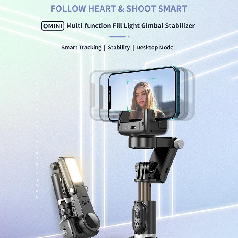 Desktop Gimbal Stabilizer with Fill Light and Selfie Stick - Black 3
