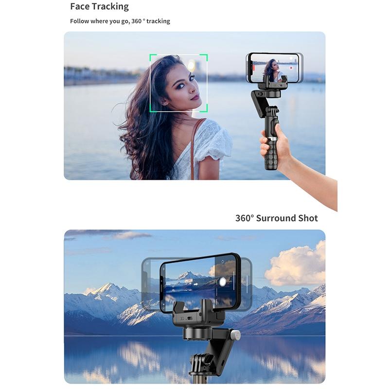Desktop Gimbal Stabilizer with Fill Light and Selfie Stick - Black 7