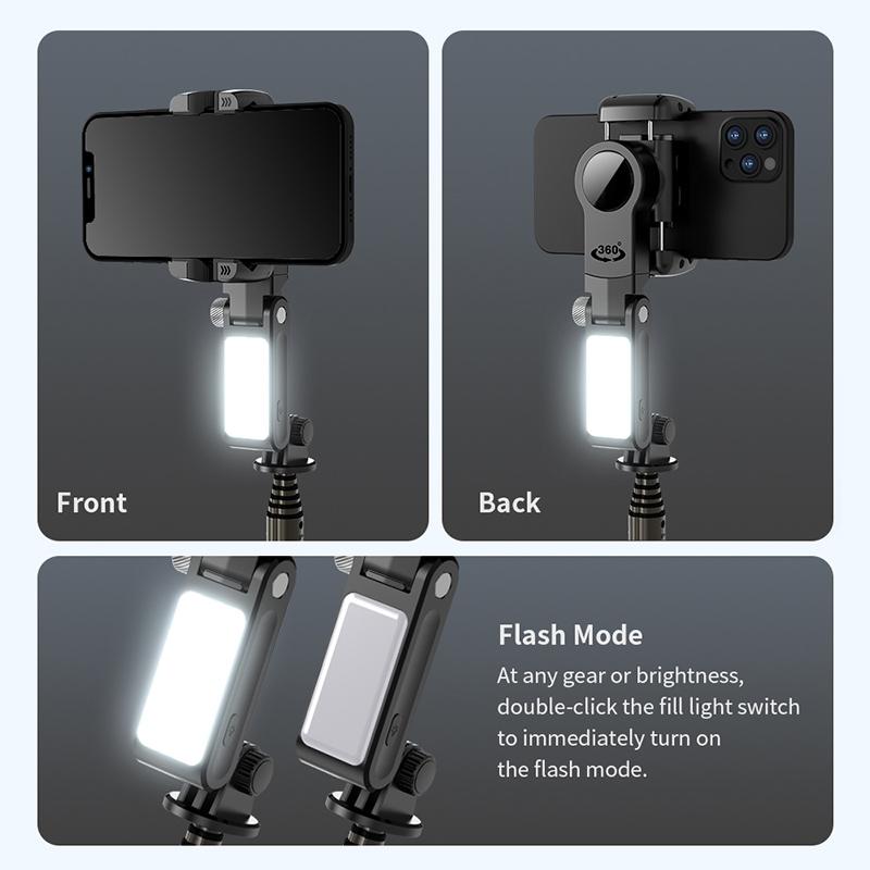 Desktop Gimbal Stabilizer with Fill Light and Selfie Stick - Black 8