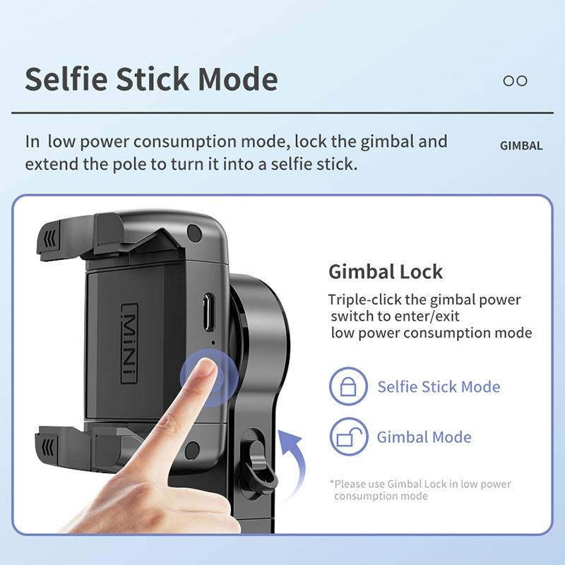 Desktop Gimbal Stabilizer with Fill Light and Selfie Stick - Black 10