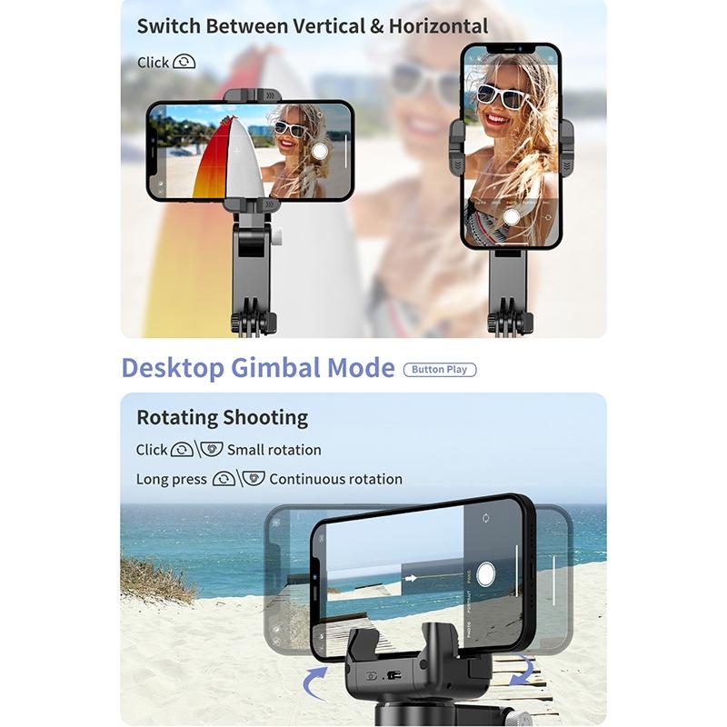 Desktop Gimbal Stabilizer with Fill Light and Selfie Stick - Black 13