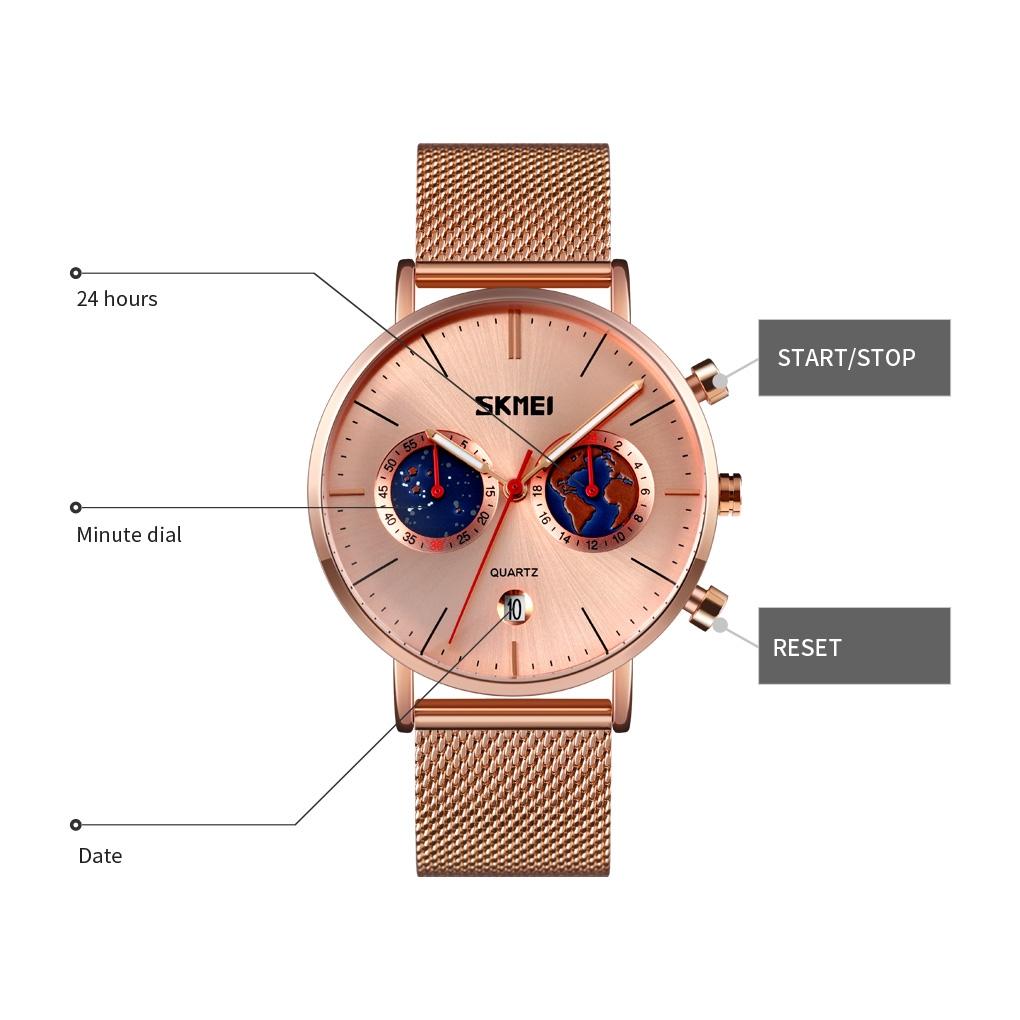 Men Stainless Steel Quartz Watch with Map Pattern Calendar - 9231 - Silver 4