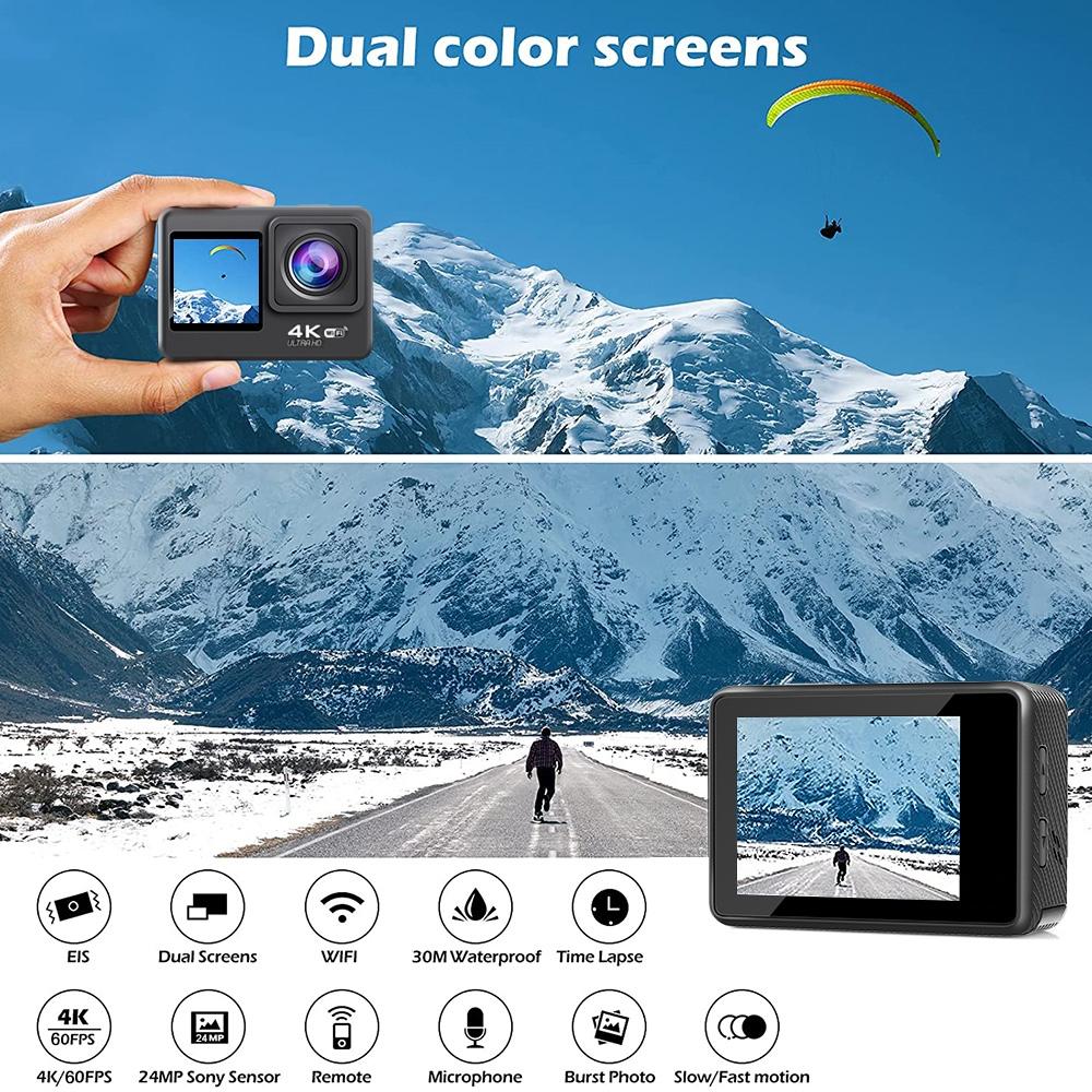 Outdoor Waterproof Dual Screen Wifi Sports Camera with Anti-shake Hd Video 8