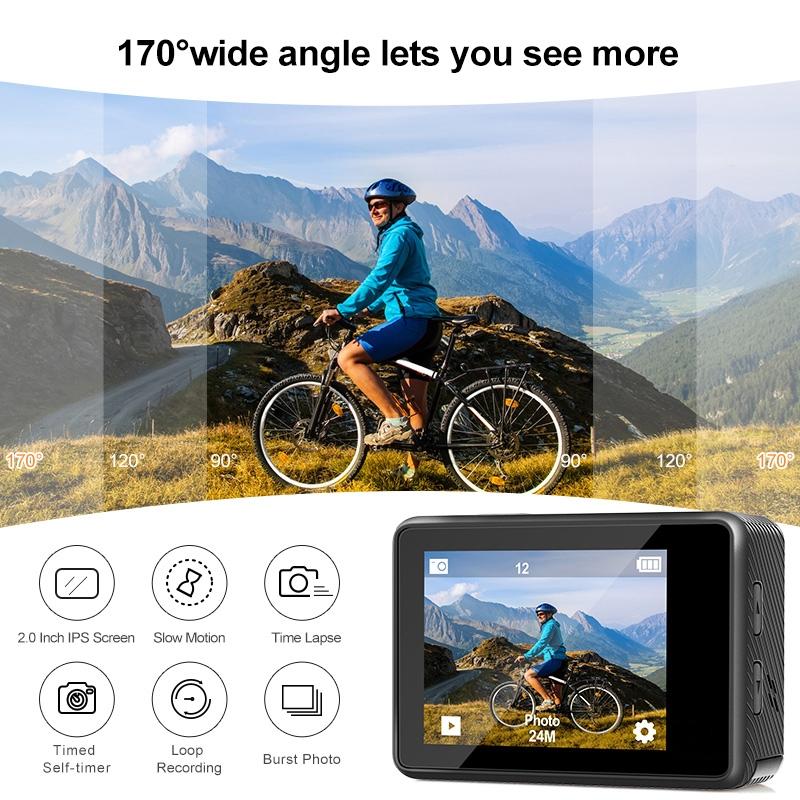 Outdoor Waterproof Dual Screen Wifi Sports Camera with Anti-shake Hd Video 9