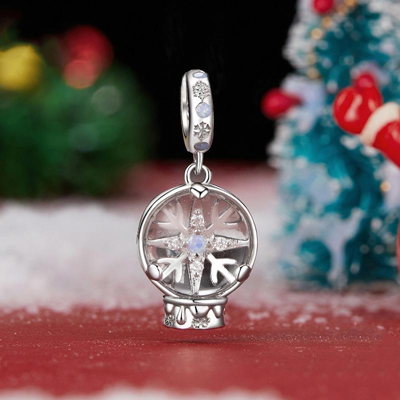 925 Sterling Silver Snowflake Crystal Ball Pendant 3