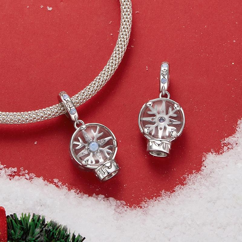 925 Sterling Silver Snowflake Crystal Ball Pendant 4