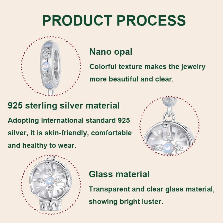 925 Sterling Silver Snowflake Crystal Ball Pendant 5