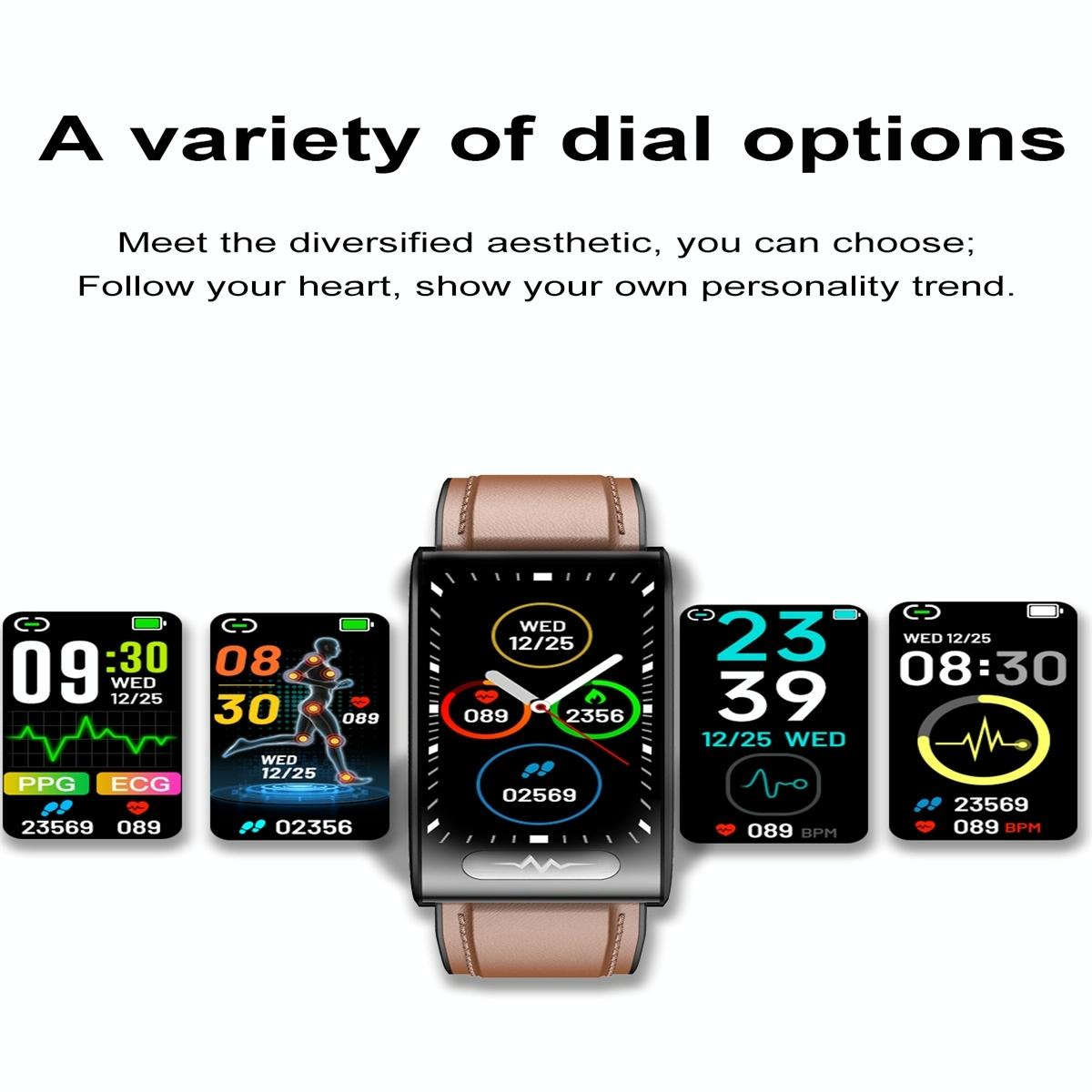 Health Monitoring Smart Leather Strap Watch With Colour Screen - Black 5