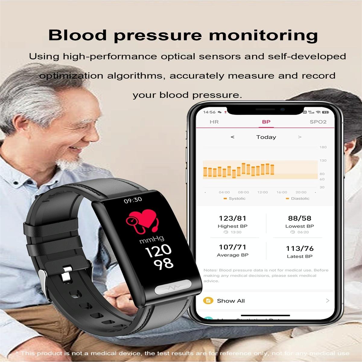 Health Monitoring Smart Leather Strap Watch With Colour Screen - Black 7