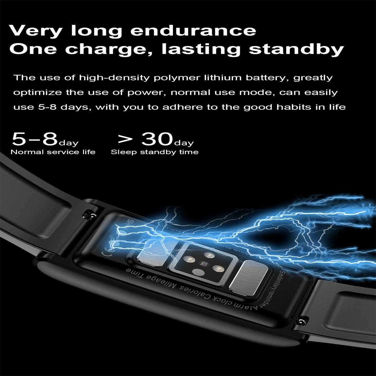Health Monitoring Smart Leather Strap Watch With Colour Screen - Black 8