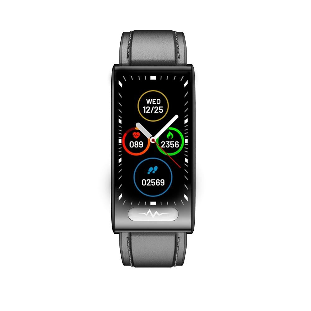 Health Monitoring Smart Leather Strap Watch With Colour Screen - Black 10