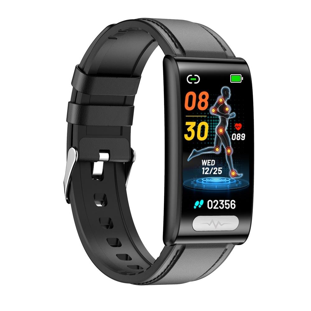 Health Monitoring Smart Leather Strap Watch With Colour Screen - Black 11