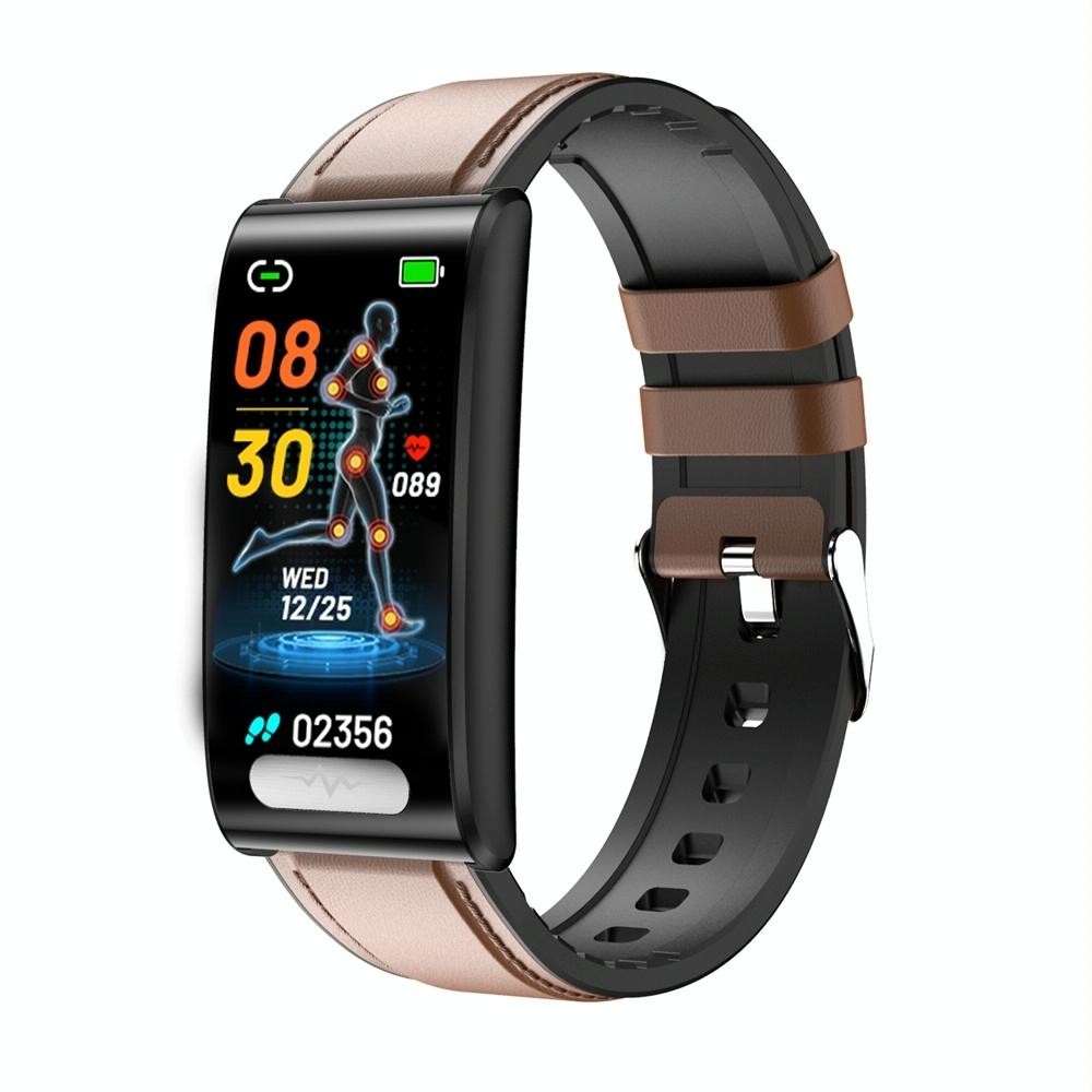 Health Monitoring Smart Leather Strap Watch With Colour Screen - Black 12